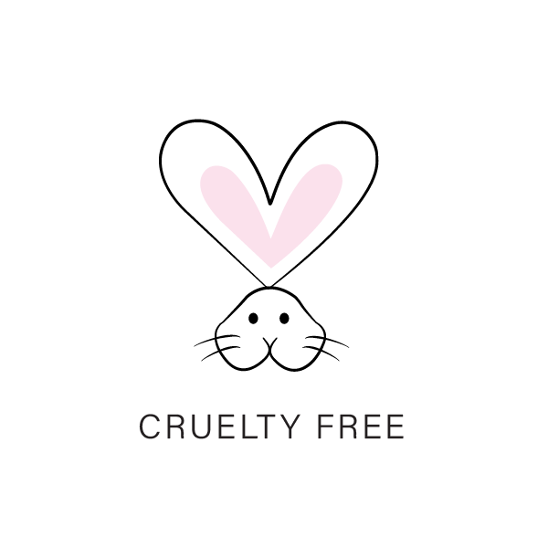 Logo with a heart, rabbit face, and 'Cruelty Free' text on a white background