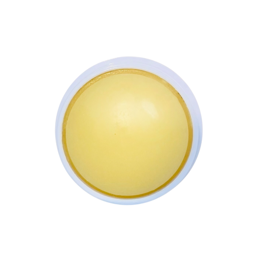 Round yellow perfecting serum stick with a white rim on a white background