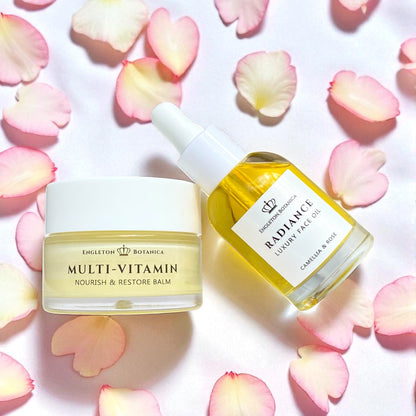 multivitamin restore balm and illuminating radiance serum.