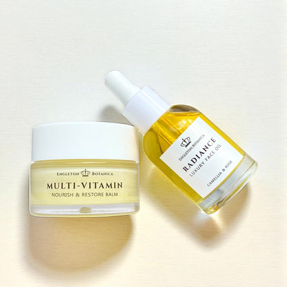 multivitamin restore balm and illuminating radiance serum.