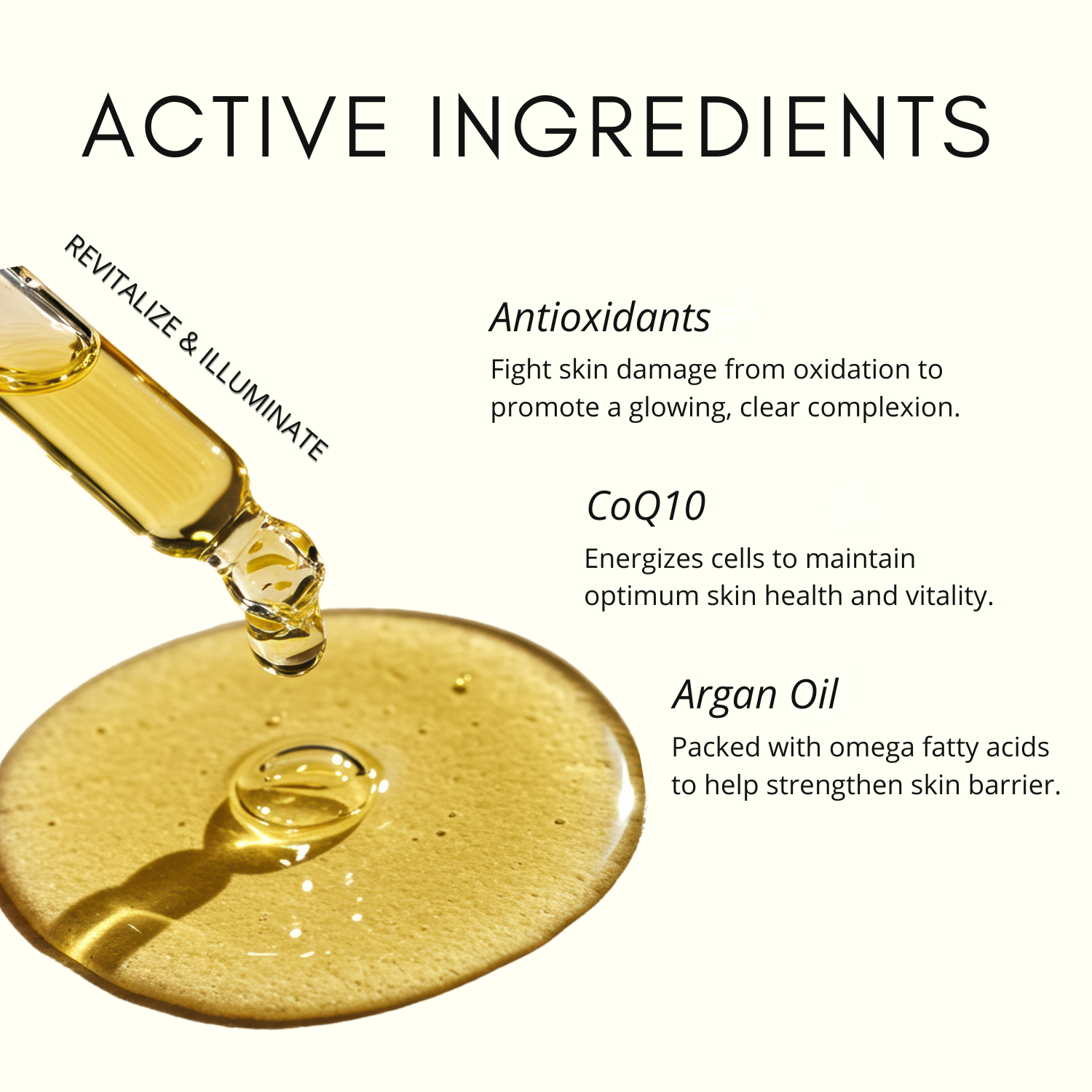 Active ingredients of a skincare product with text on a white background